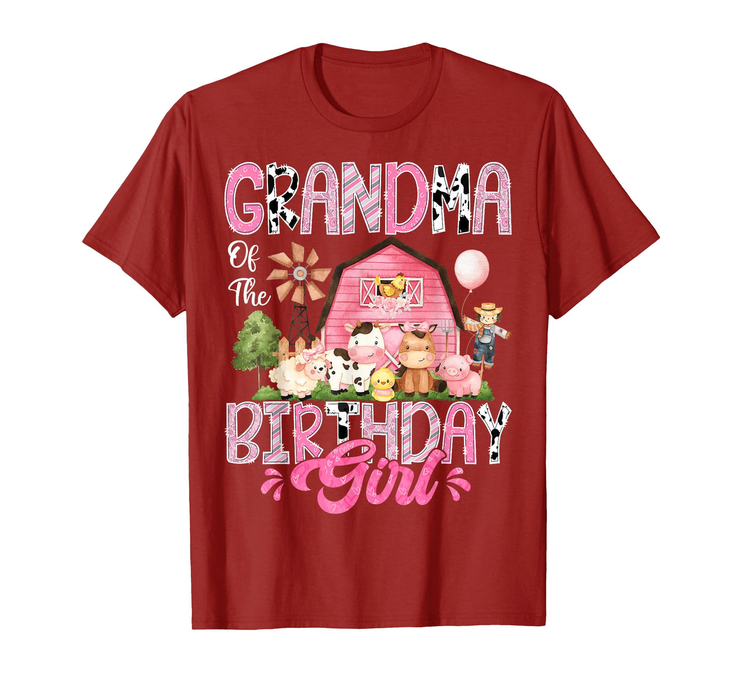 Grandma Of The Birthday Girl Pink Farm Cow First Birthday T-Shirt