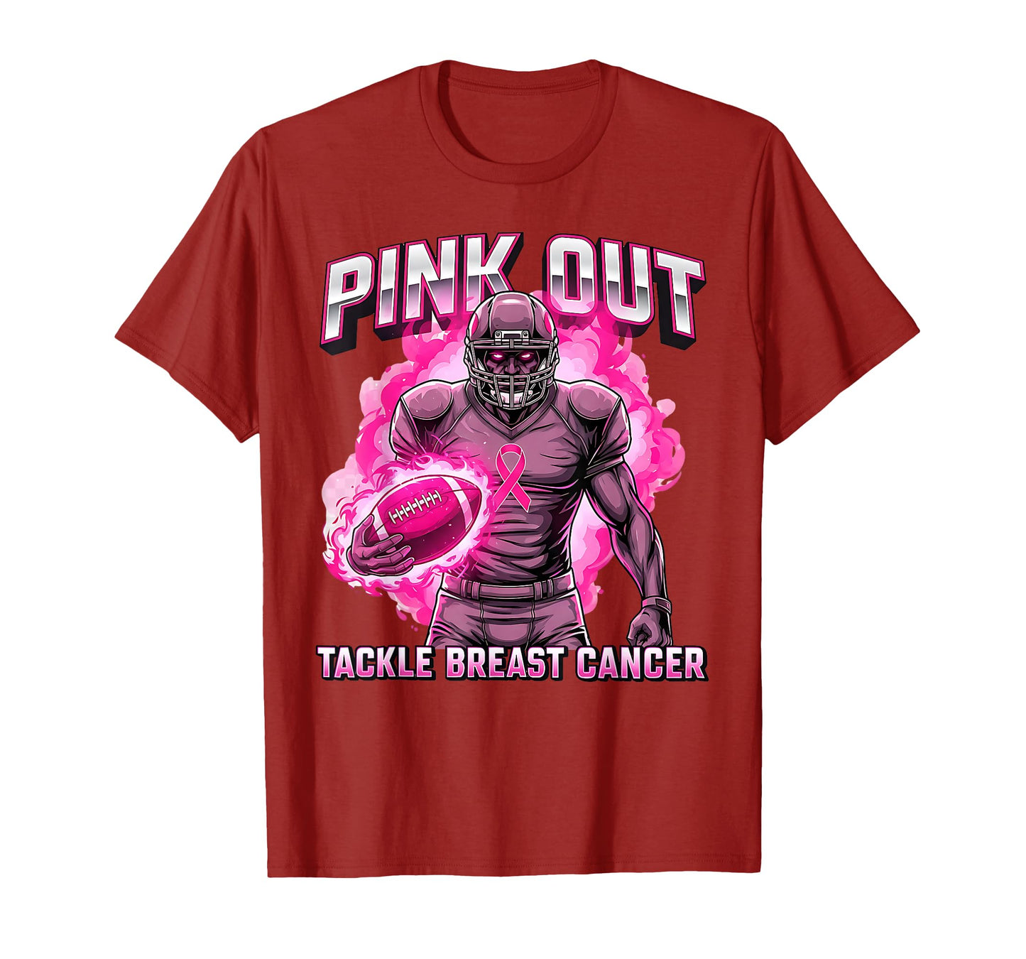 Pink Ribbon Football Pink Out Tackle Breast Cancer Awareness T-Shirt