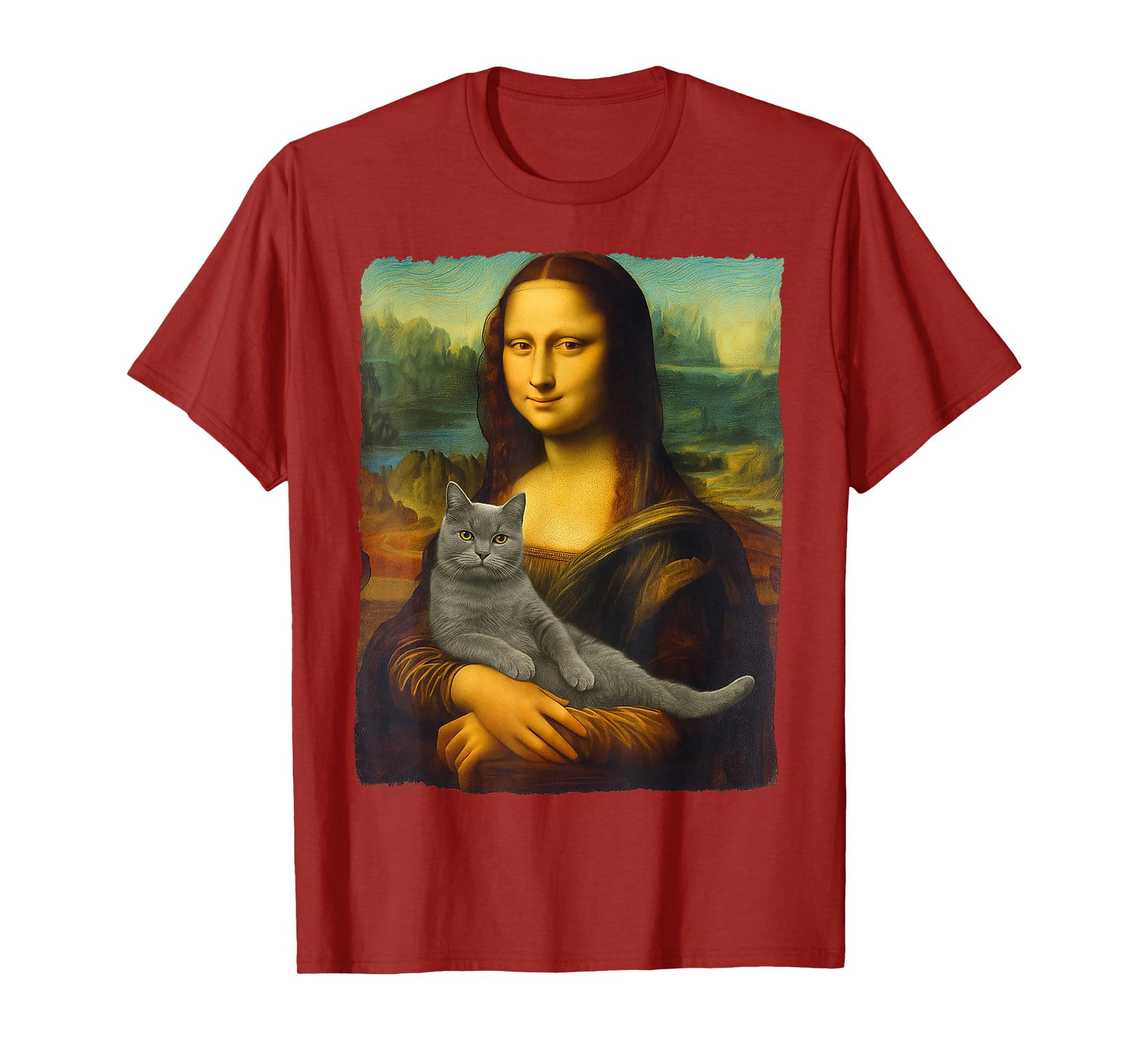 Mona Lisa Gray Cat Art Funny Gifts Cat Lover Cat Mom Cat Dad T-Shirt