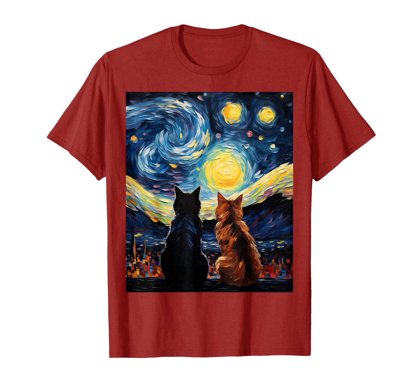 Funny Couples Cats Lover Starry Night Vincent van Gogh Cat T-Shirt for Men Women Girls Kids