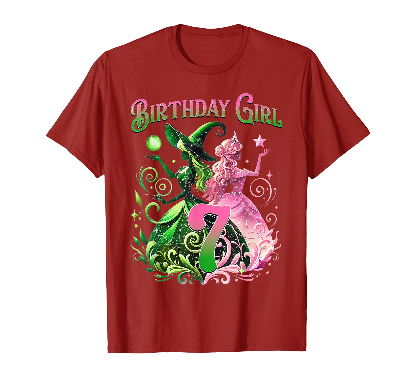 7Th Birthday Witch Pink And Green 7 Year Old Birthday Girls T-Shirt