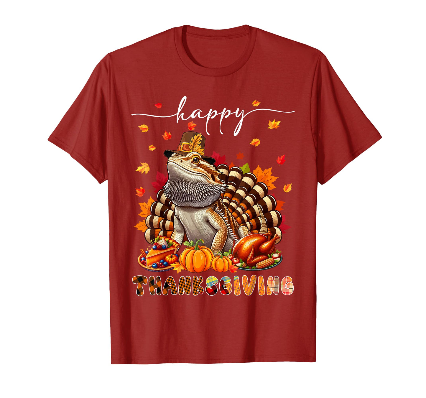 Wild Animal Thanksgiving Costume Happy Thanksgiving Bearded Dragon Turkey Fall Leaves T-Shirt