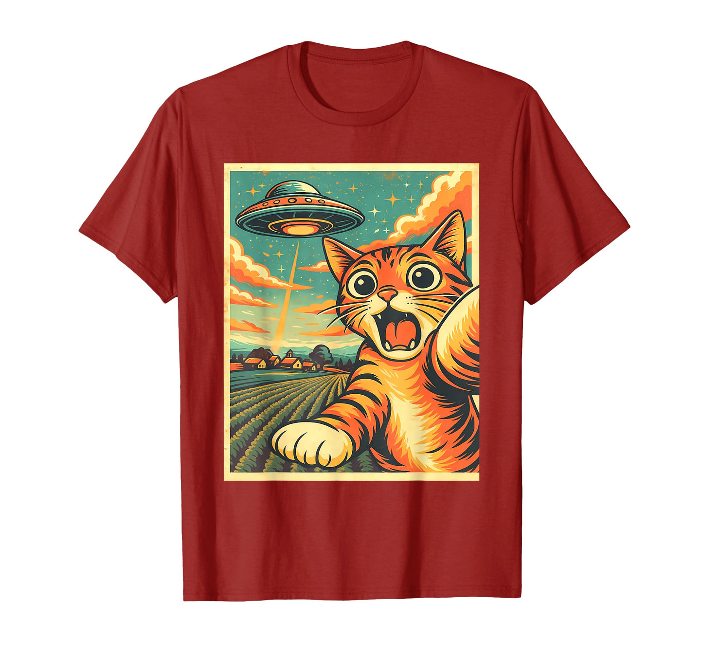 Cat Selfie With Alien UFO Tulip Funny Anime Kawaii Graphic T-Shirt for Men Women Kids