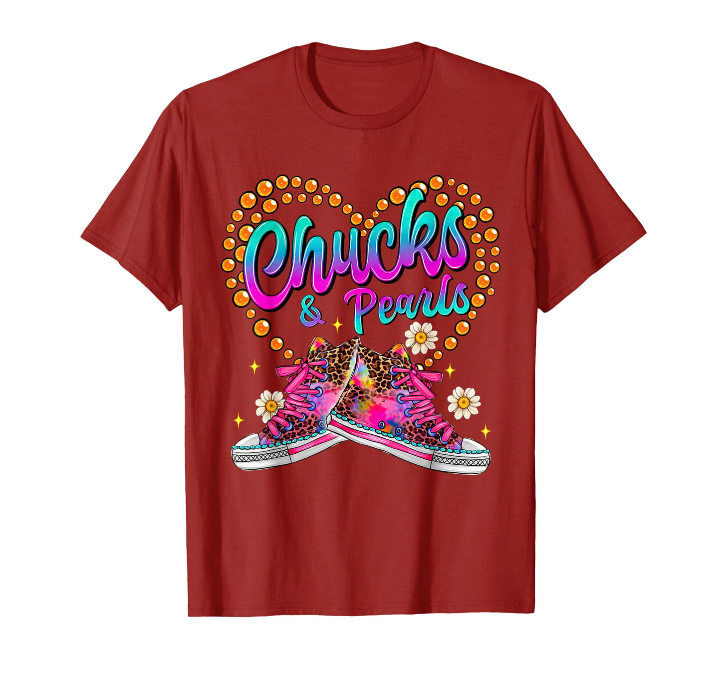 Chucks and Pearls Black For Women and Girls Funny T-Shirt