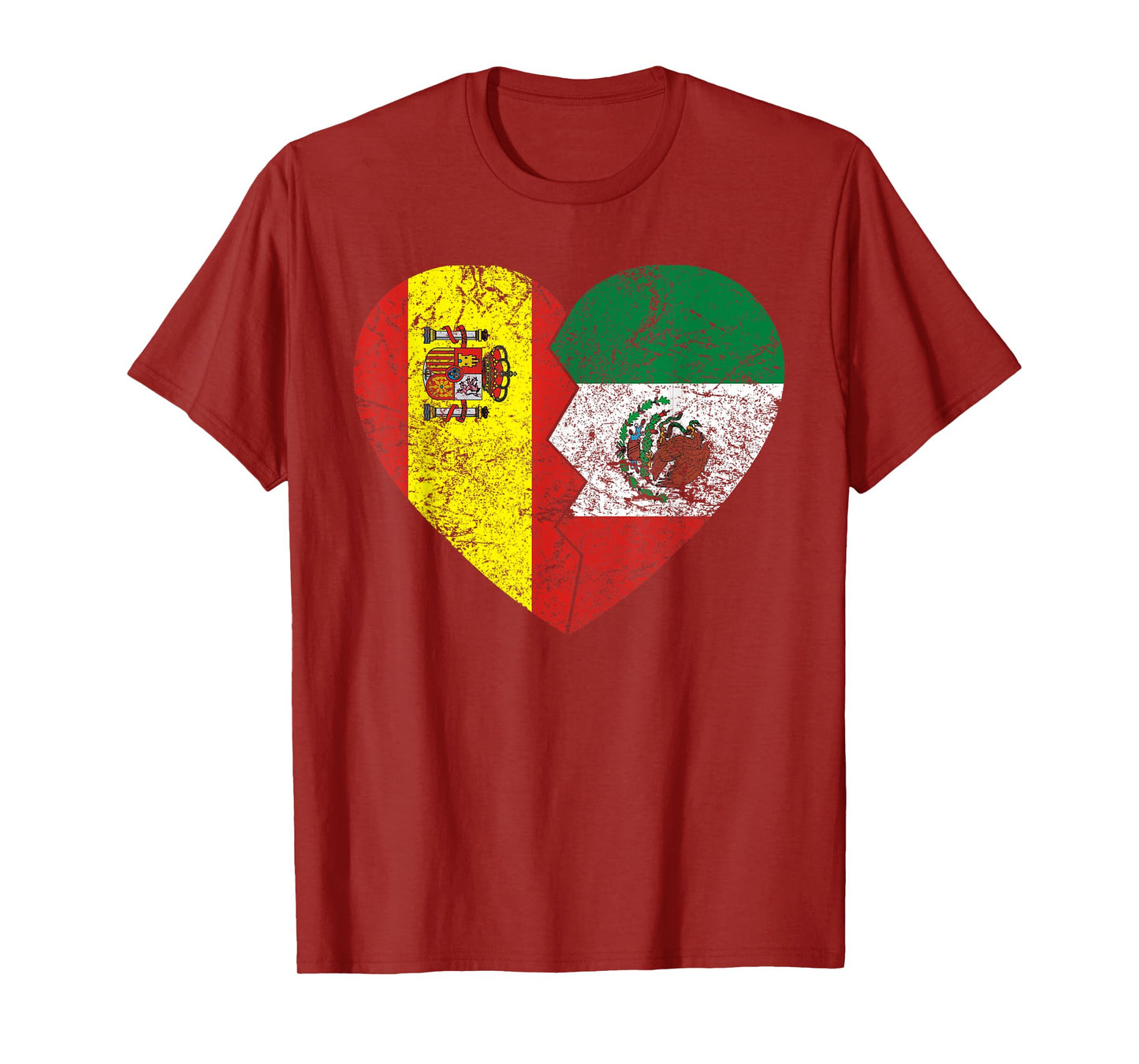 Mexican Spanish Flags Heart | Spain Mexico Roots Vintage T-Shirt
