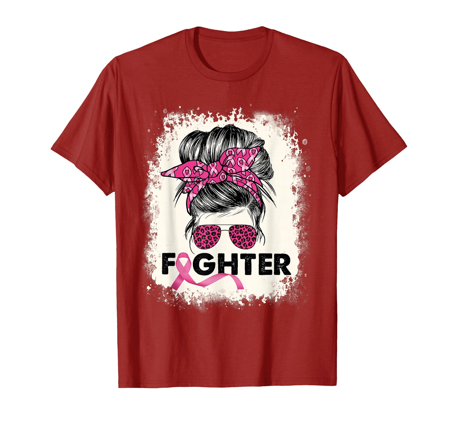 Fighter Messy Bun Breast Cancer Awareness Pink Warrior T-Shirt