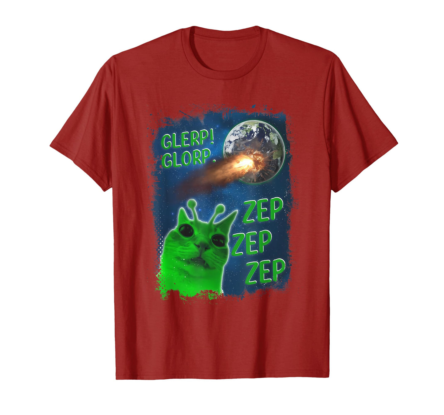 Funny Alien Cat Meme Glerp Glorp Zep Zep Women Men Kid T-Shirt