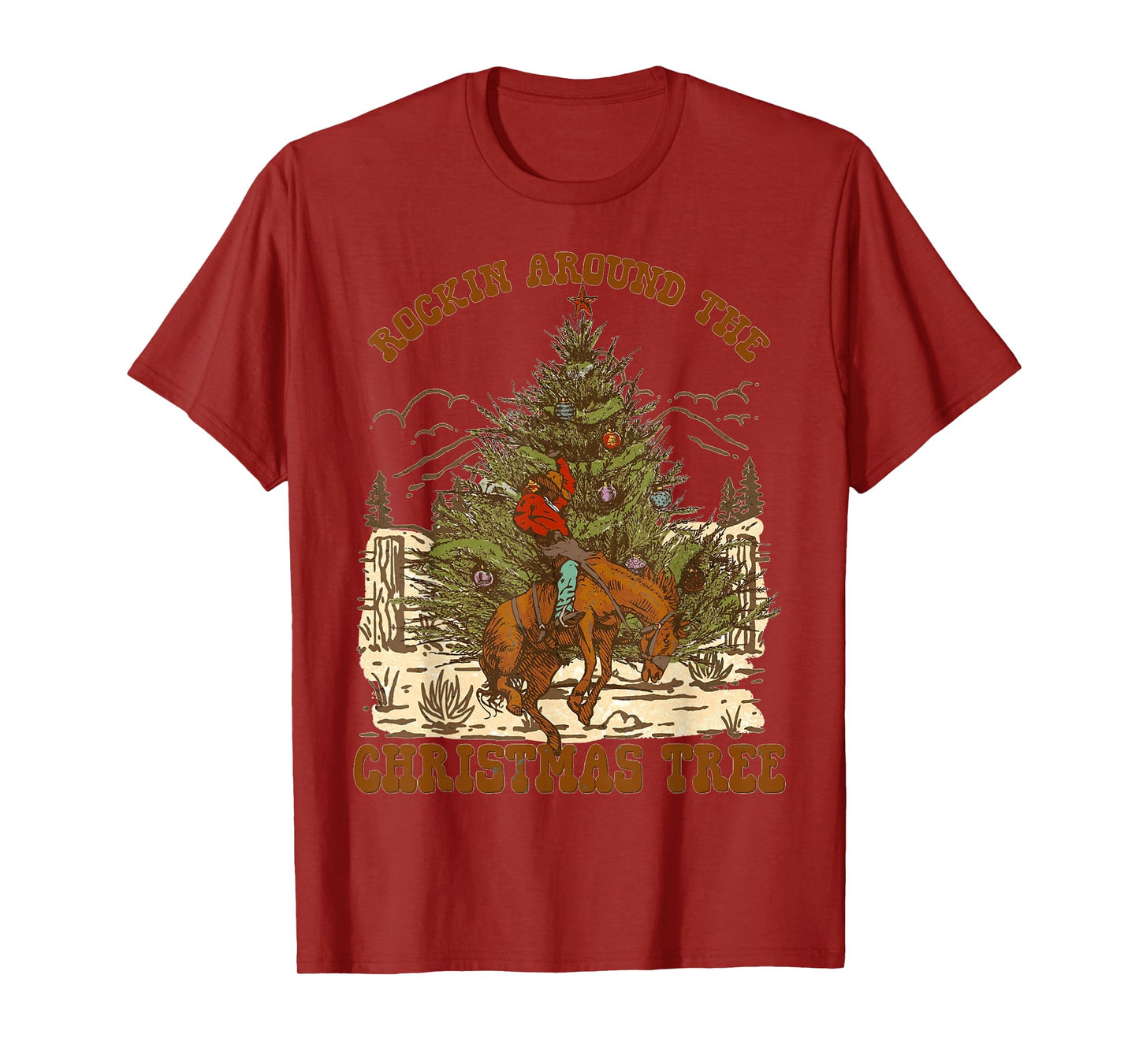 Rockin' Around Christmas Cowboy Tree Santa Ride Horse Pajama T-Shirt
