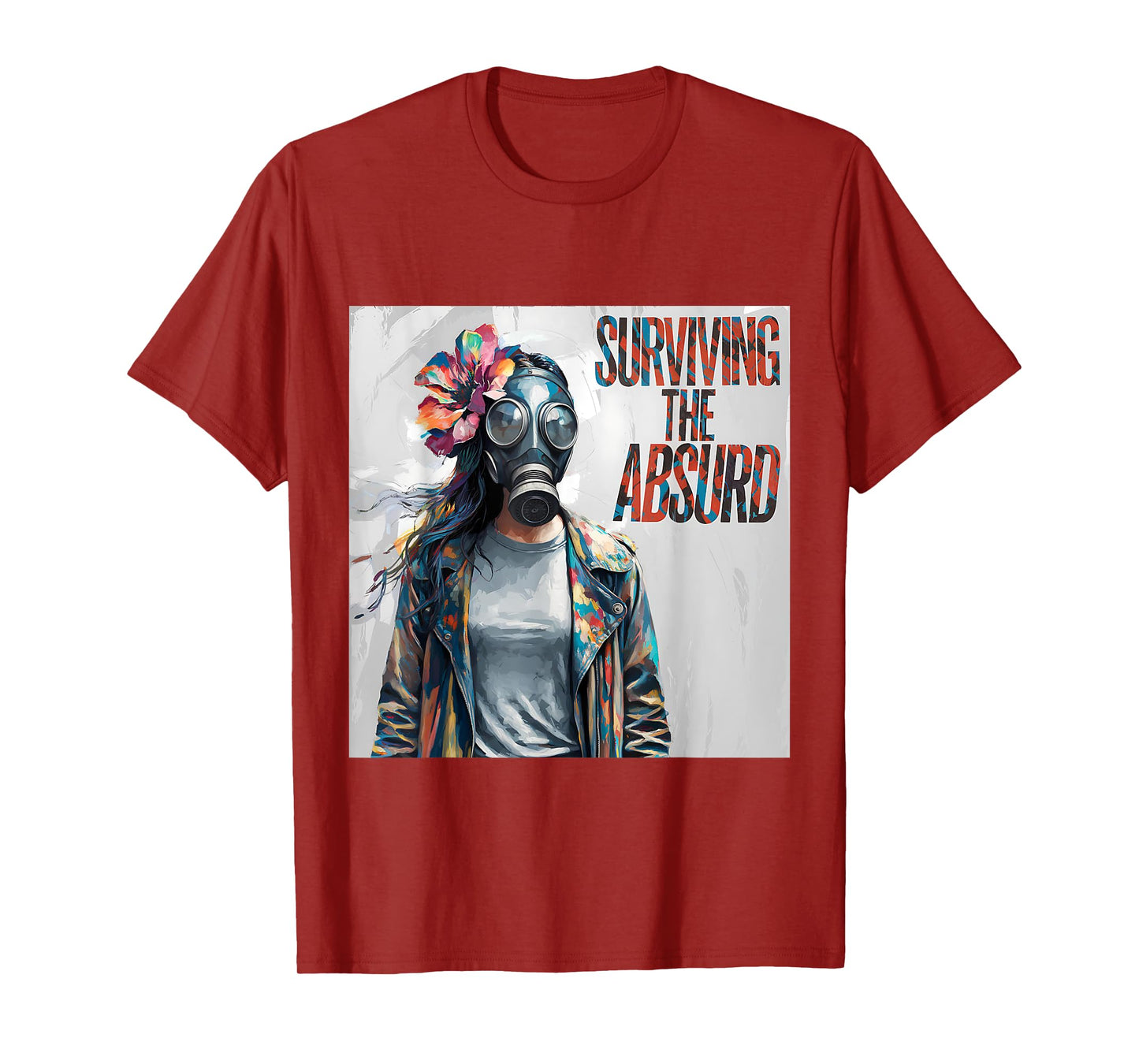 Surviving The Absurd Women Gas Mask Art Post-Apocalyptic T-Shirt