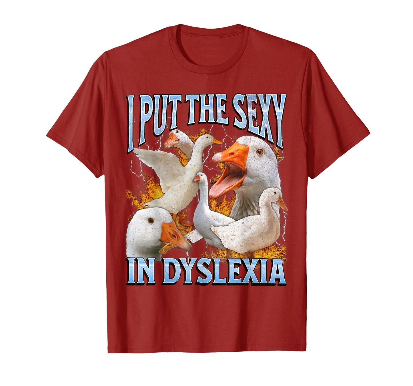 I Put The Sexy In Dyslexia Funny Goose Meme Bootleg Y2K T-Shirt