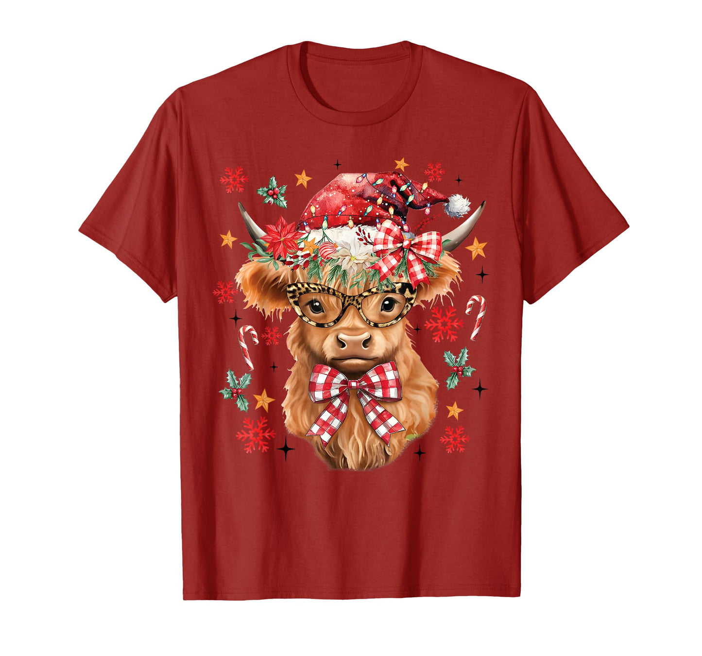 Western Highland Cow Lover Coquette Bow Merry Christmas T-Shirt