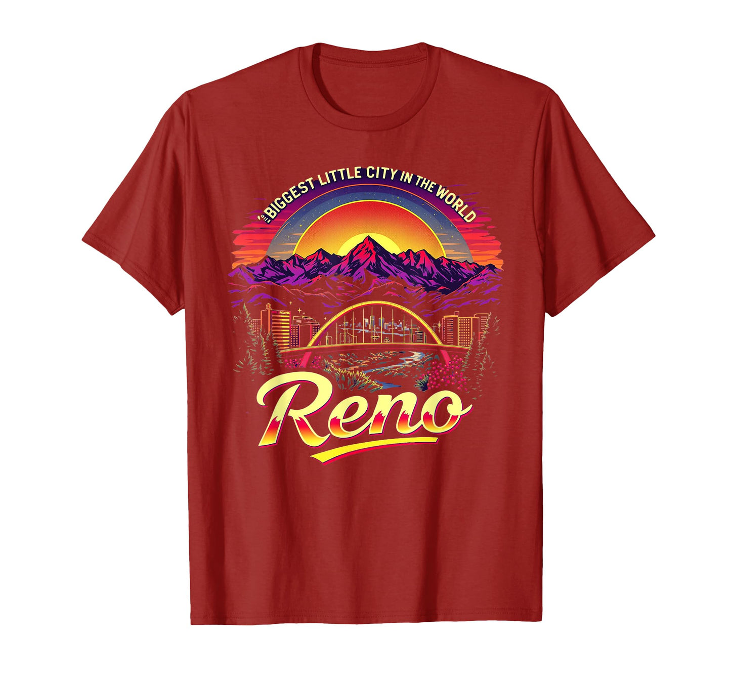 Vintage Reno Nevada Sunset Skyline Cityscape T-Shirt