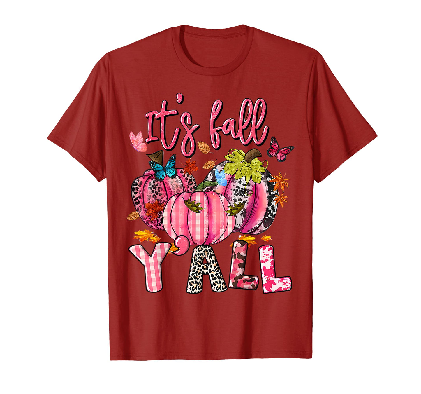 It's Fall Y'all Pumpkins Pink Ribbon Breast Cancer Awareness T-Shirt