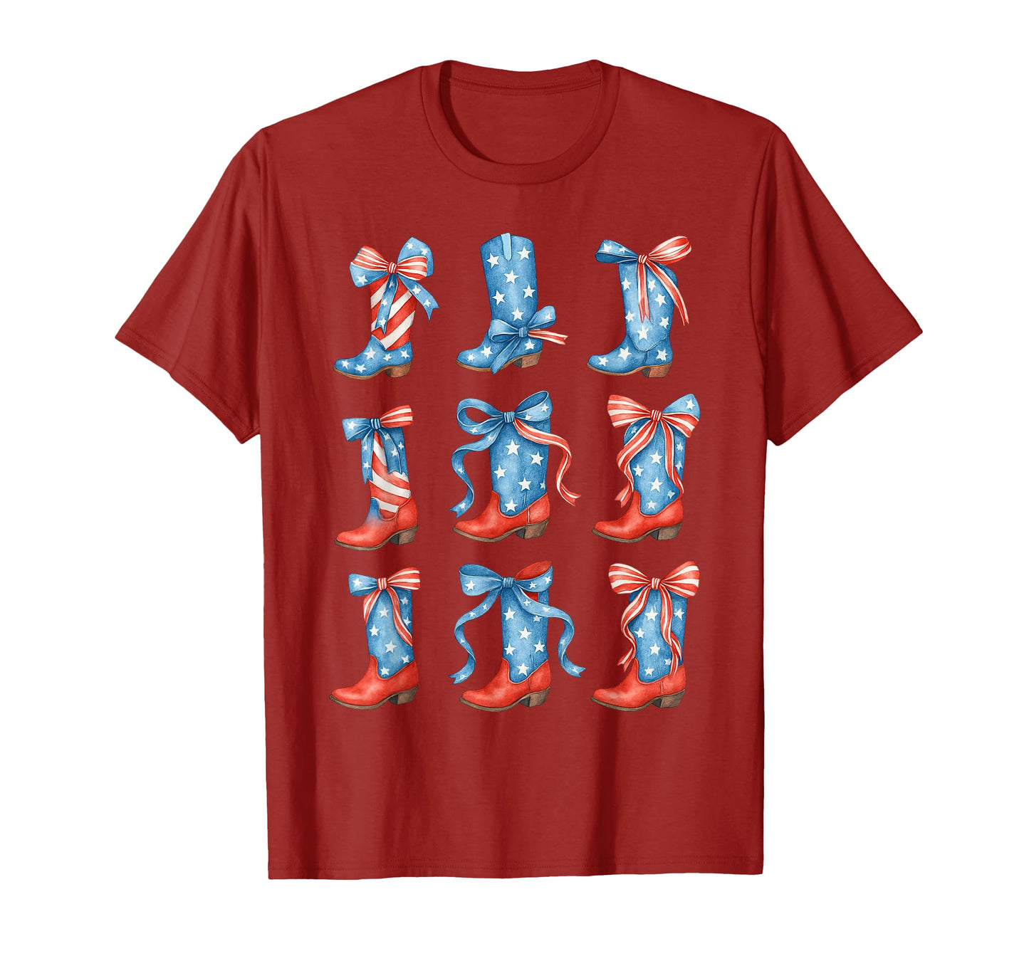 Red White & Blue Patriotic Cowboy Cowgirl Boots 4th Of July T-Shirt