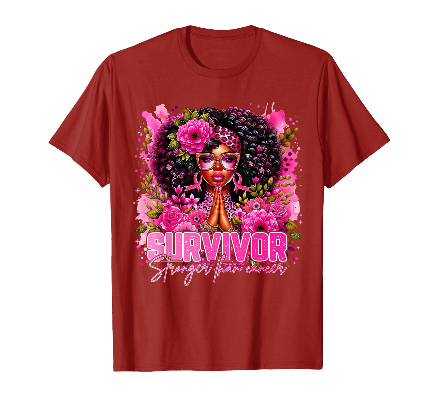 Survivor Stronger Than Cancer Black Woman Pink Breast Cancer T-Shirt