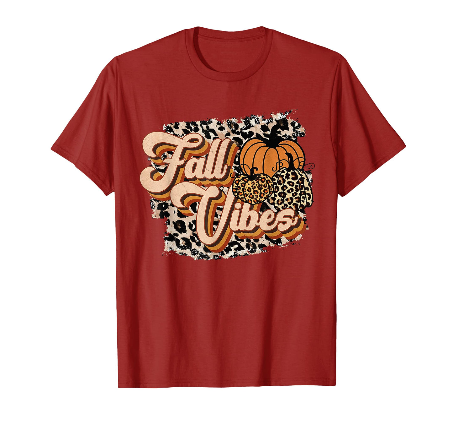 Fall Vibes Leopard Groovy Thanksgiving Autumn For Women Girl T-Shirt