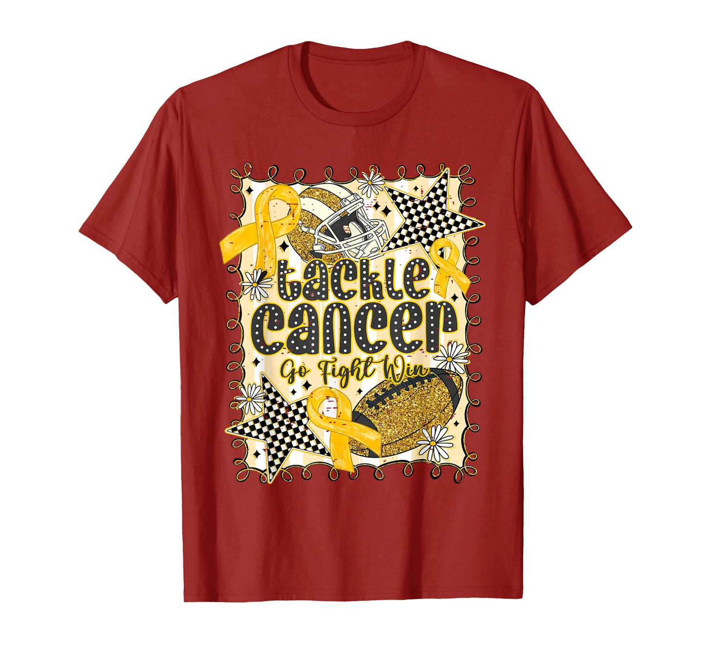 Tackle Cancer Go Fight Win Childhood Cancer Gold Football T-Shirt