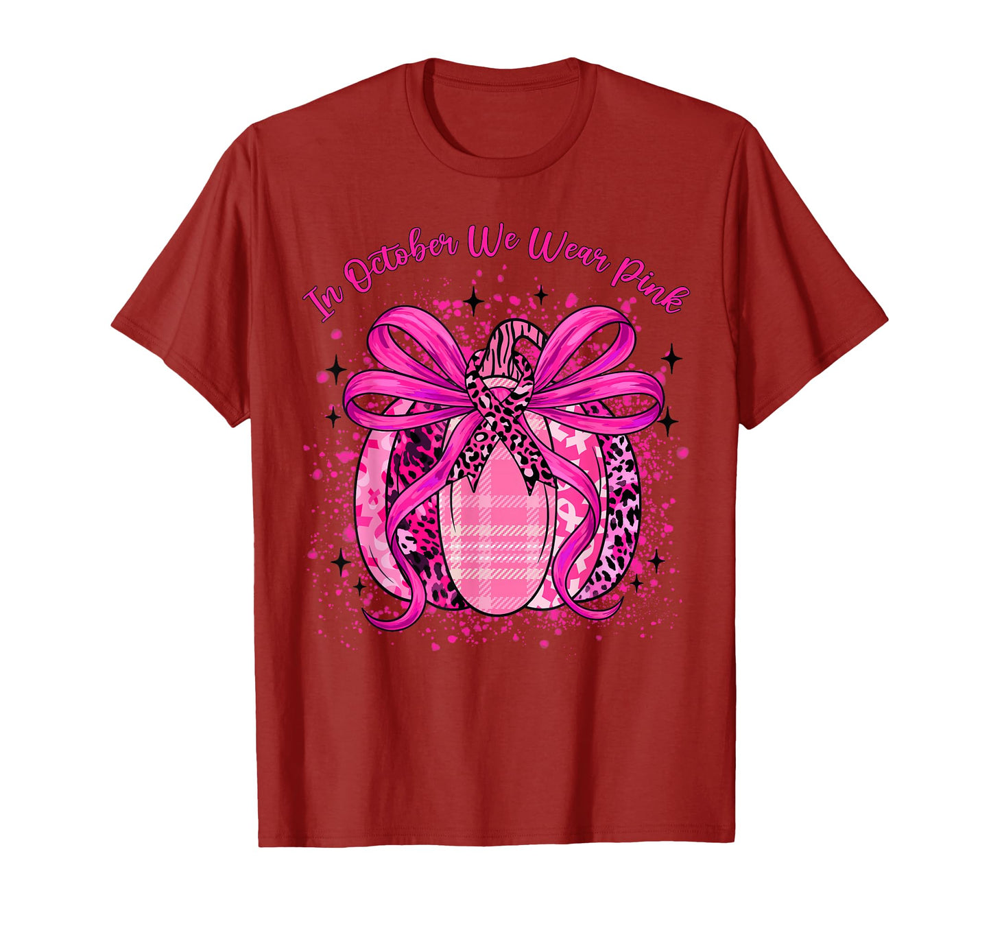 in October We Wear Pink Breast Cancer Pumpkin Ribbon Women T-Shirt