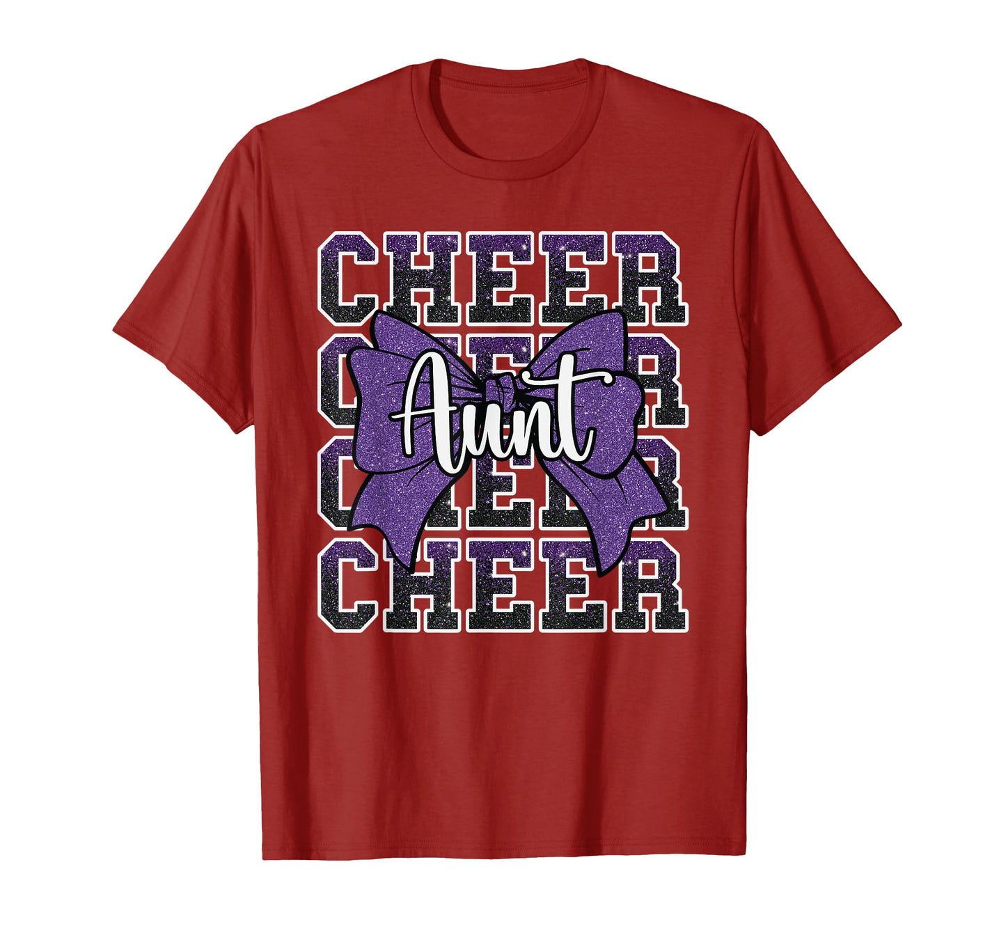 Cheer Aunt Auntie Bow Sport Cheerleader Cheerleading Purple T-Shirt