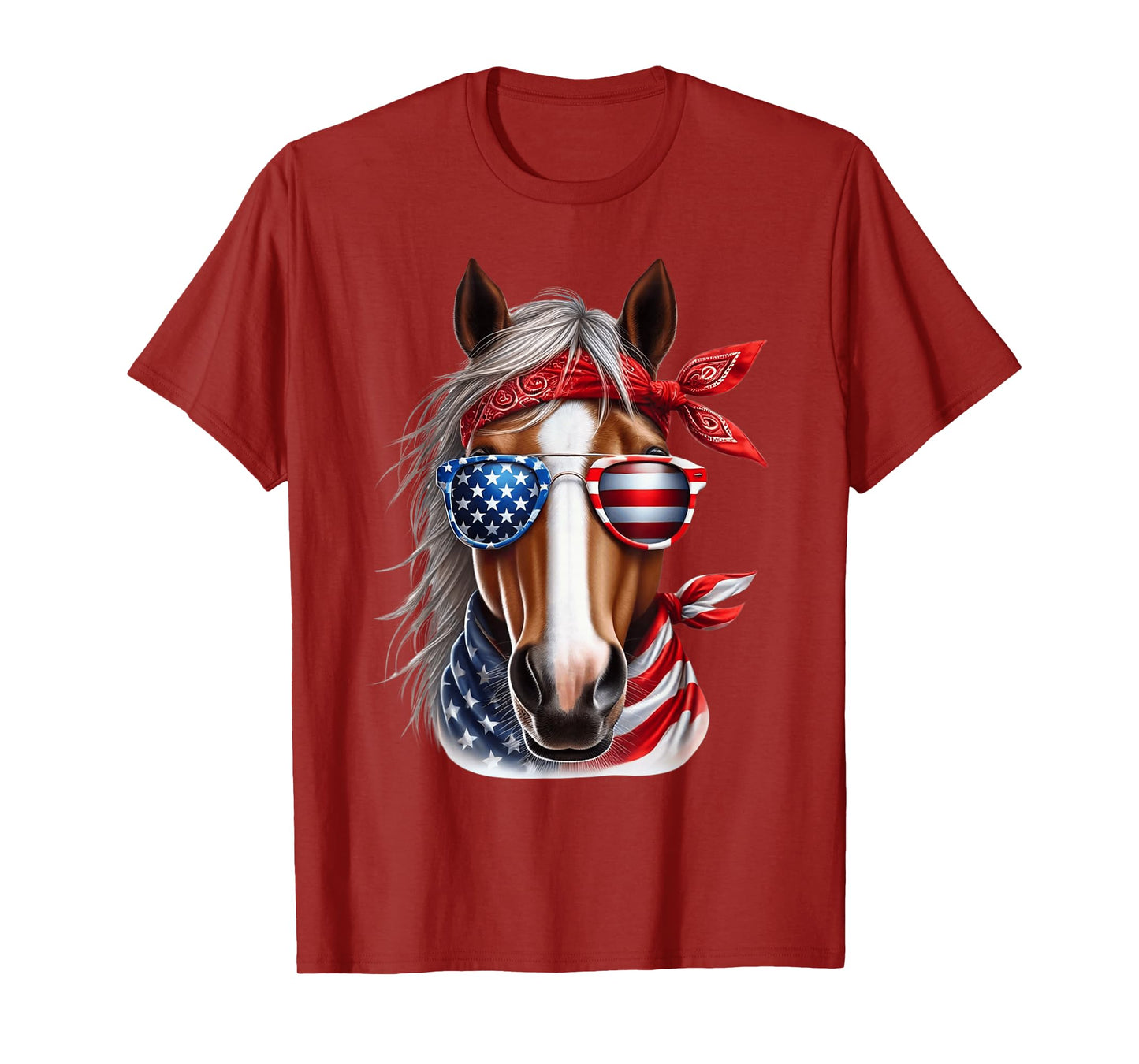 Horse 4th of July Shirt Men Boys Horse American USA Flag T-Shirt