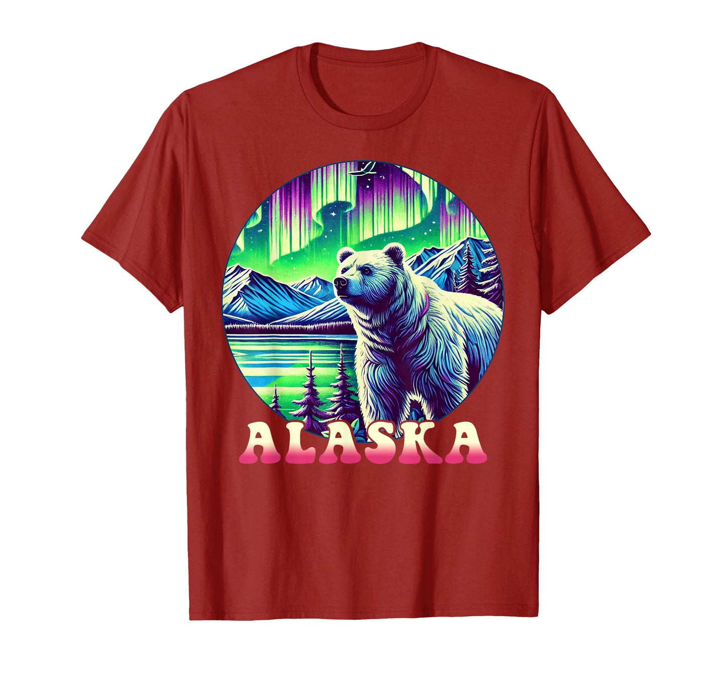 Alaska Northern Lights Aurora Viewing Alaska Vacation Bear T-Shirt
