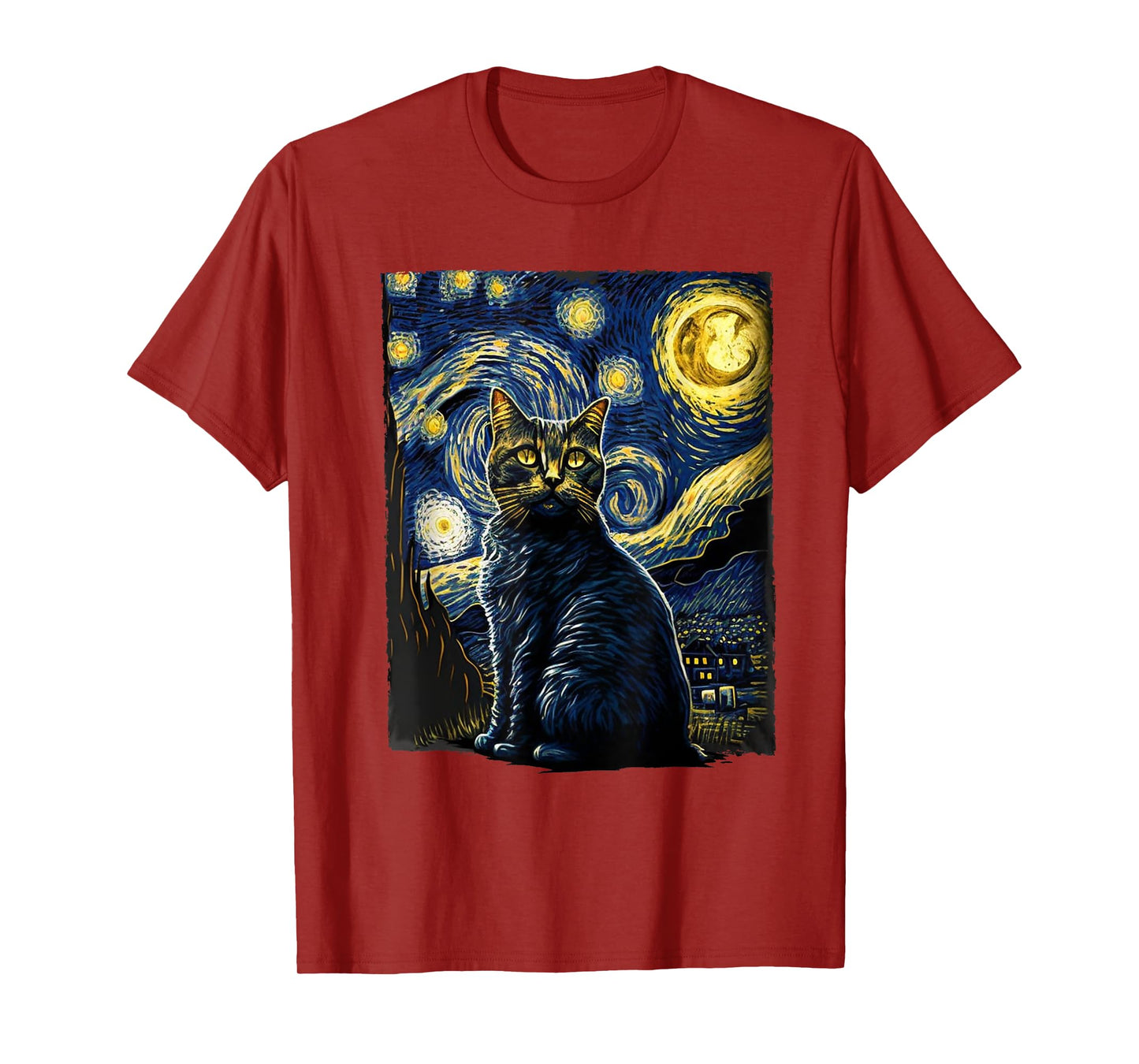 Starry Night Cat Van Gogh Cat Lover Gifts Cat Mom, Cat Dad T-Shirt