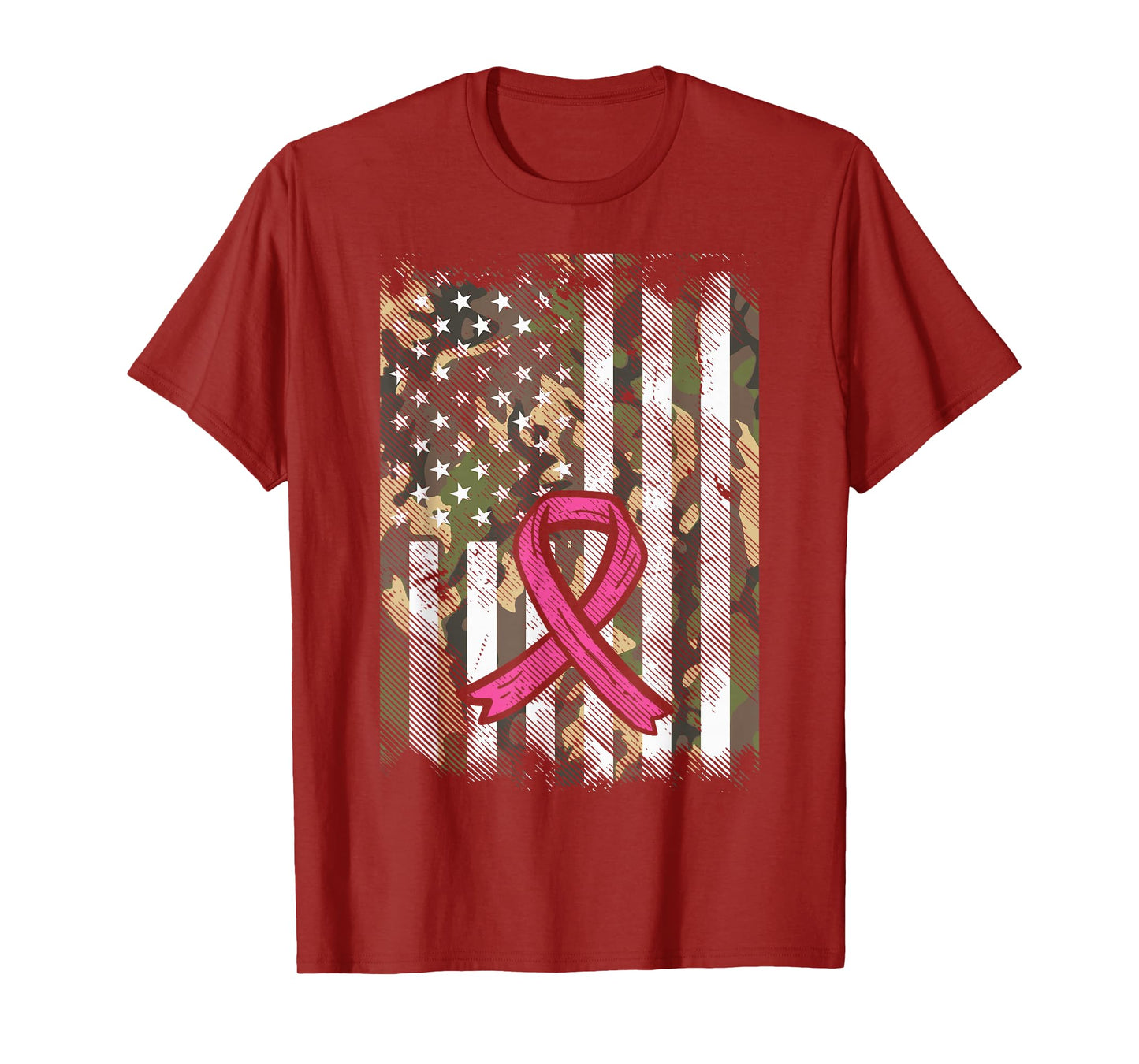 Camo Flag Pink Ribbon Breast Cancer Awareness Patriotic T-Shirt