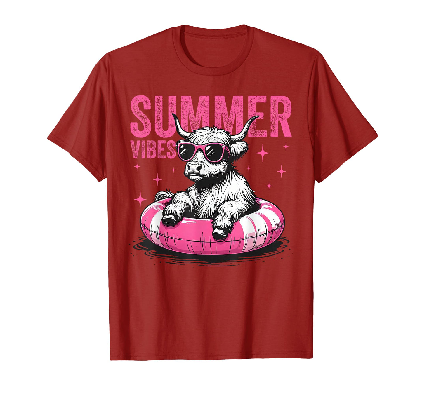Summer Vibes Funny Highland Cow Pool Float Beach (2 Sided) T-Shirt