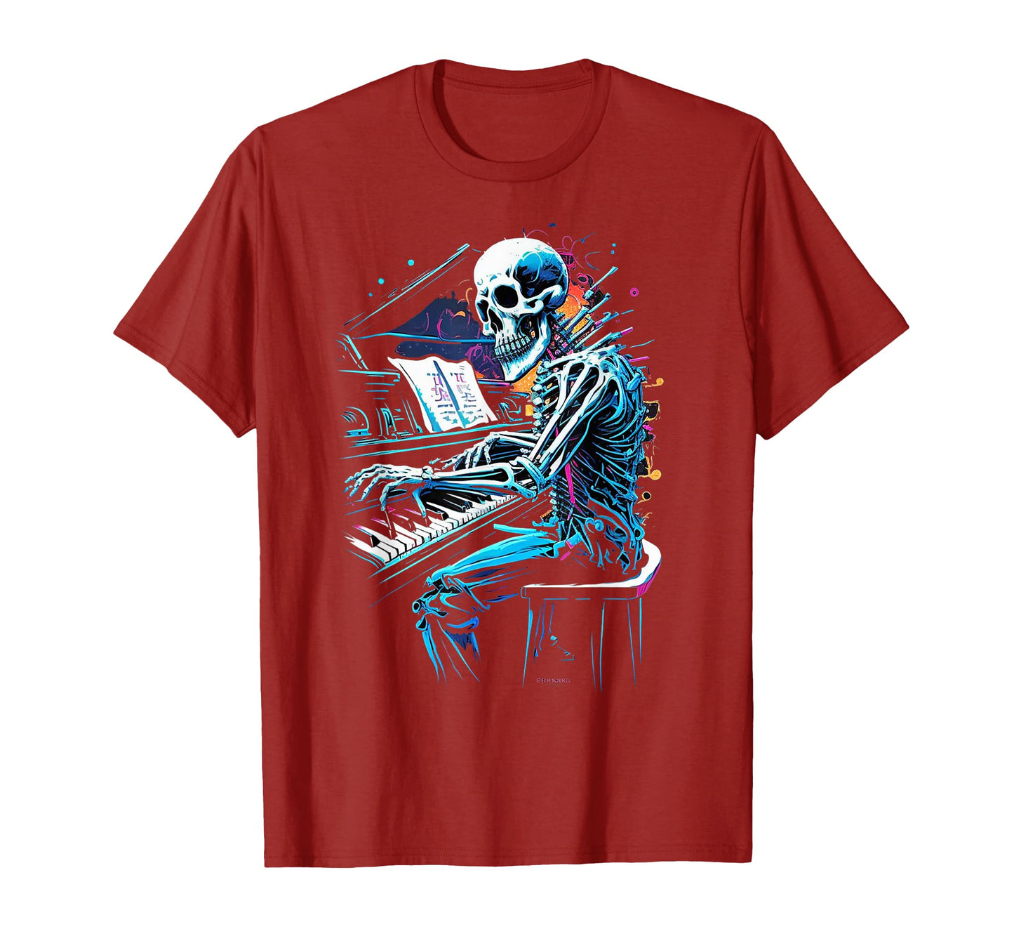 Skeleton Playing Piano Halloween Costume Pianist Musician T-Shirt