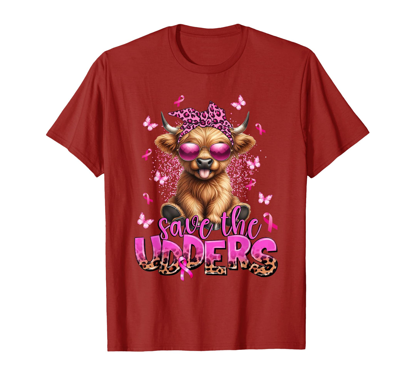 Save The Udders Breast Cancer Awareness Warrior Highland Cow T-Shirt