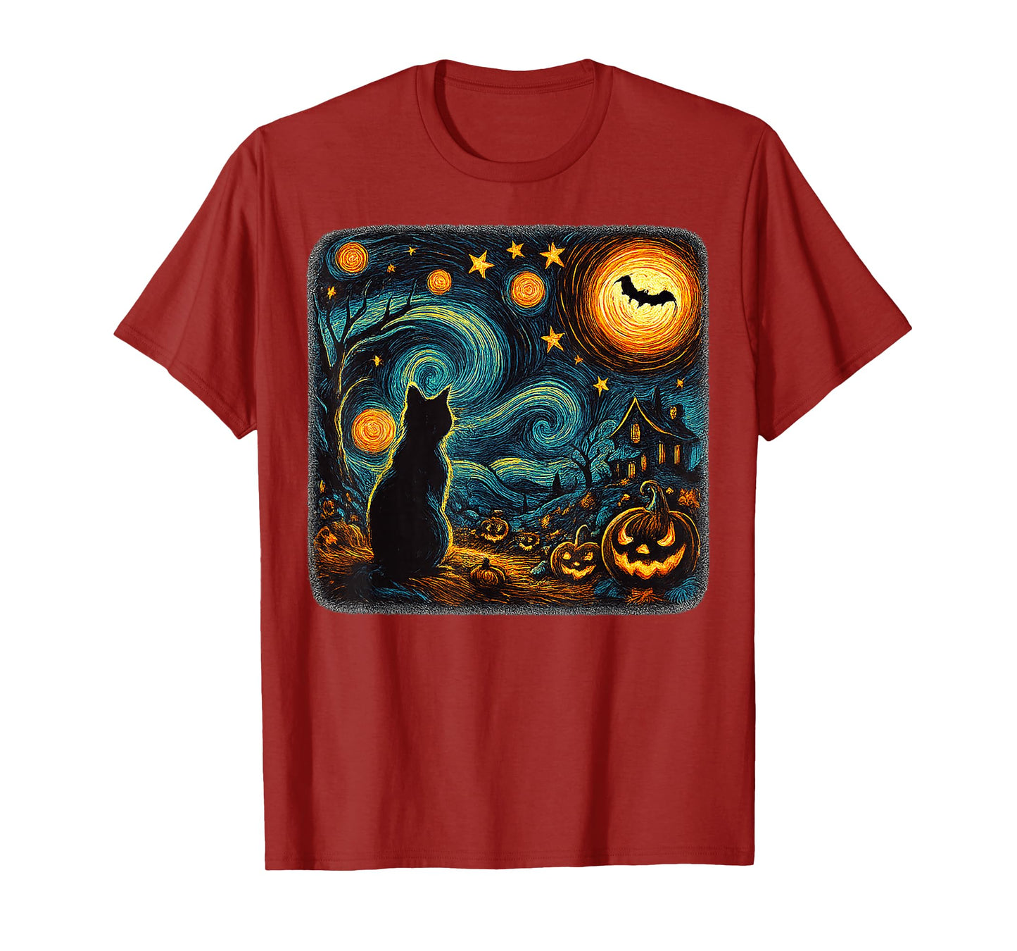 Halloween Starry Night Black Cat Pumpkins Art Men Women Kid T-Shirt