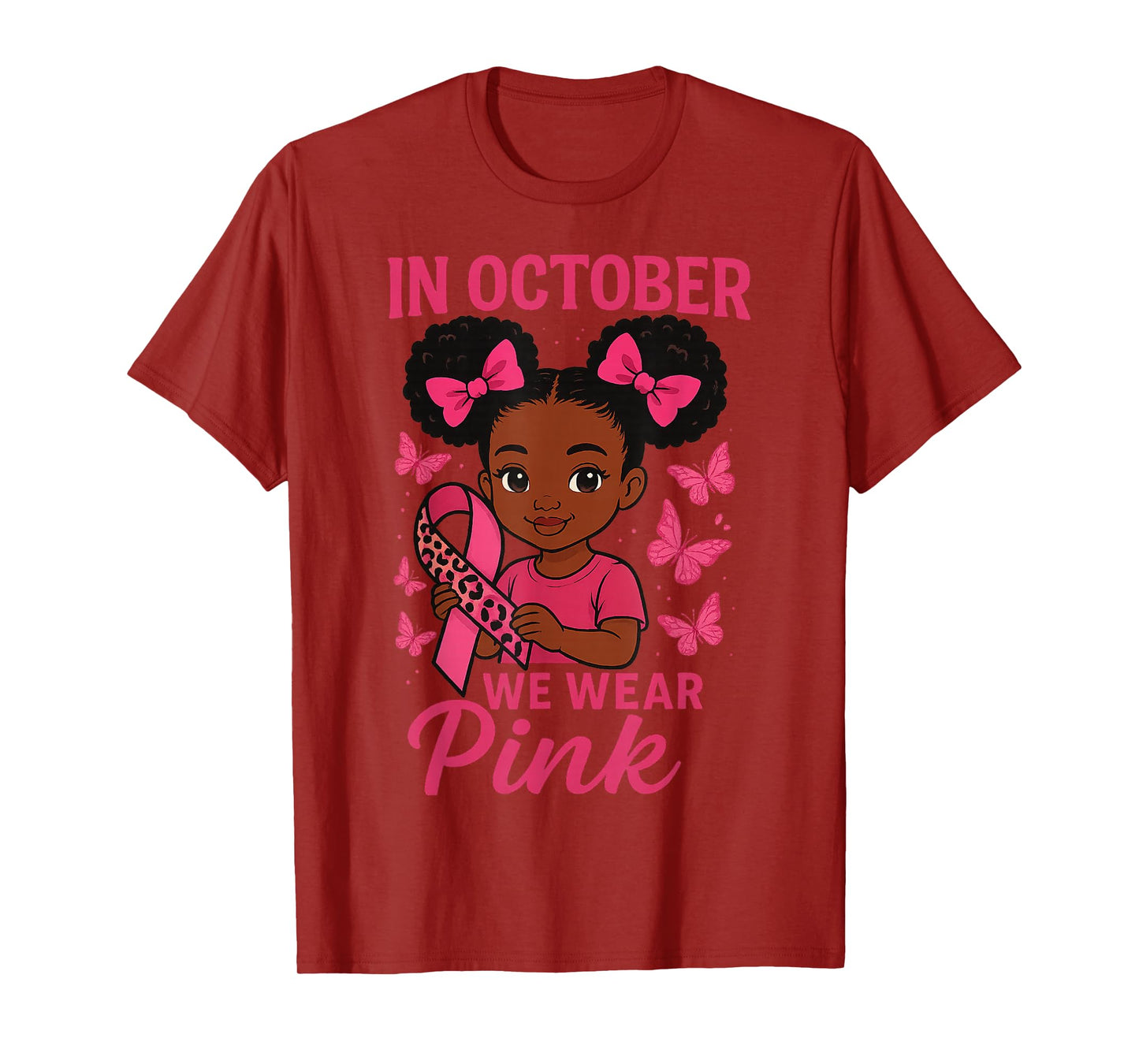 Messy Bun in October We Wear Pink Cute Black Girl Toddlers T-Shirt