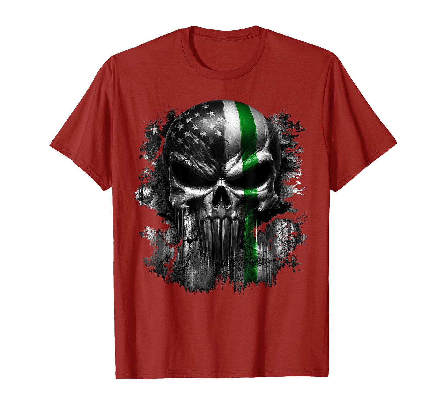 USA American Skull Patriotic Line Flag Grunge Graphic Women Men T-Shirt