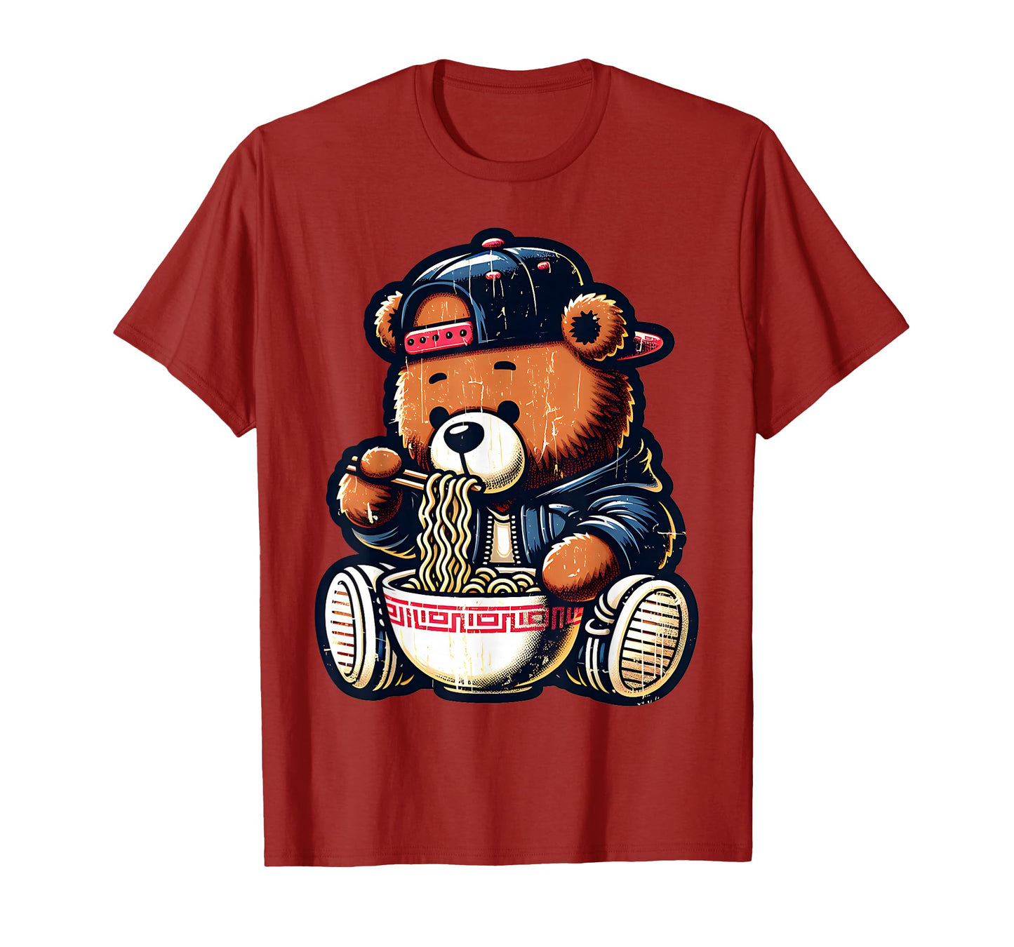 Hip Hop Teddy Bear Eating Ramen Chinese Food Men's Women's T-Shirt