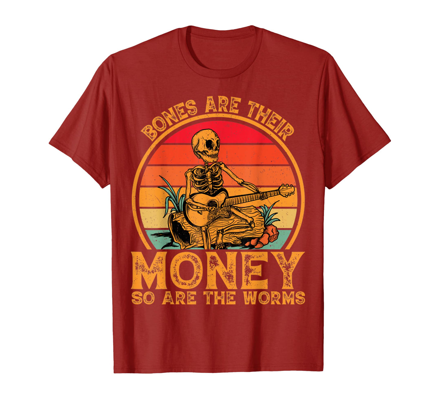 Bones Are Their Money So Are The Worms Retro Skeleton Guitar T-Shirt