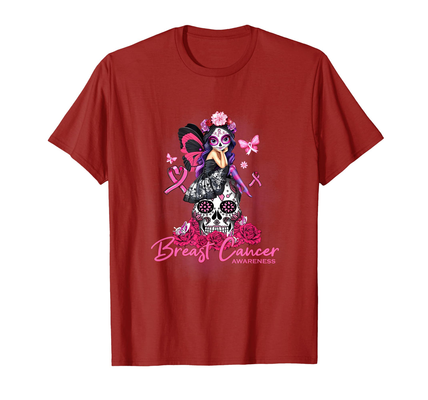 Sugar Skull Fight Breast Cancer Awareness Like A Girl T-Shirt