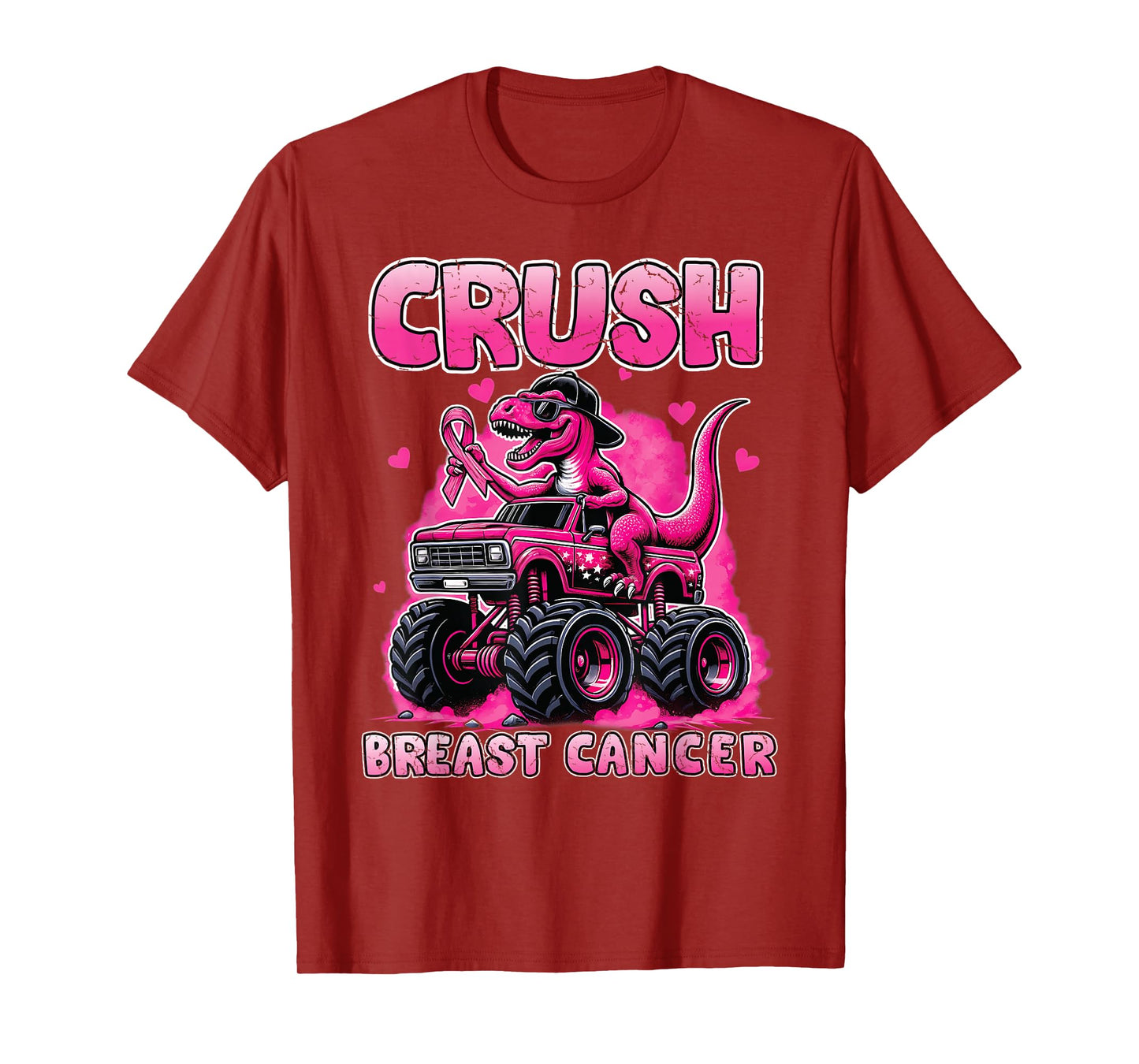 Crush Breast Cancer Awareness T rex Monster Truck Kids Boys T-Shirt