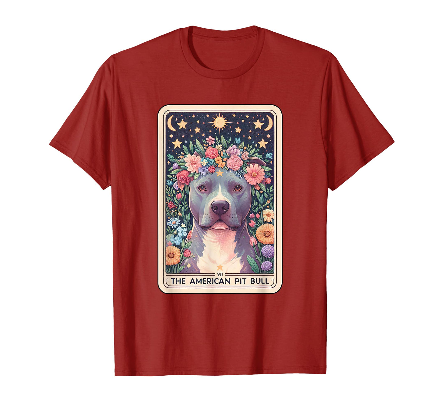 Pitbull Dog Floral Boho Flowers Tarot Card T-Shirt