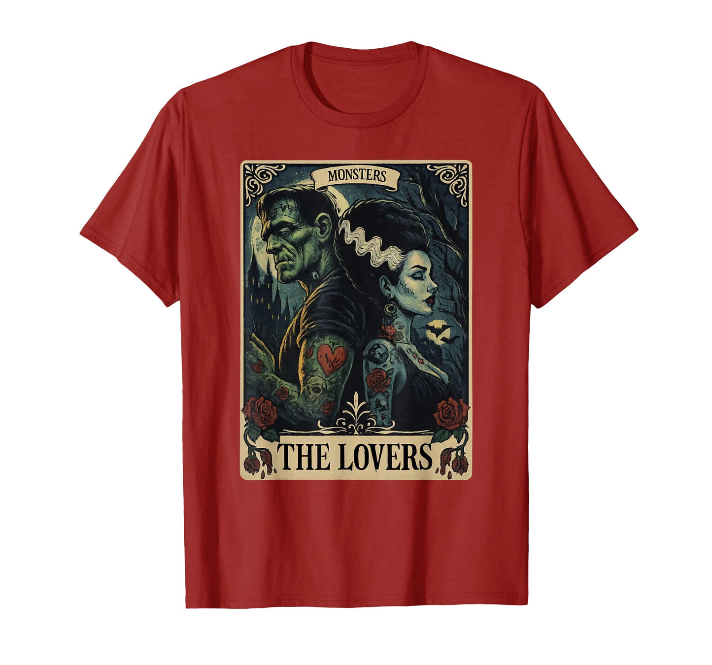 The Monster Frankenstein and Bride The Lovers Tarot Card T-Shirt