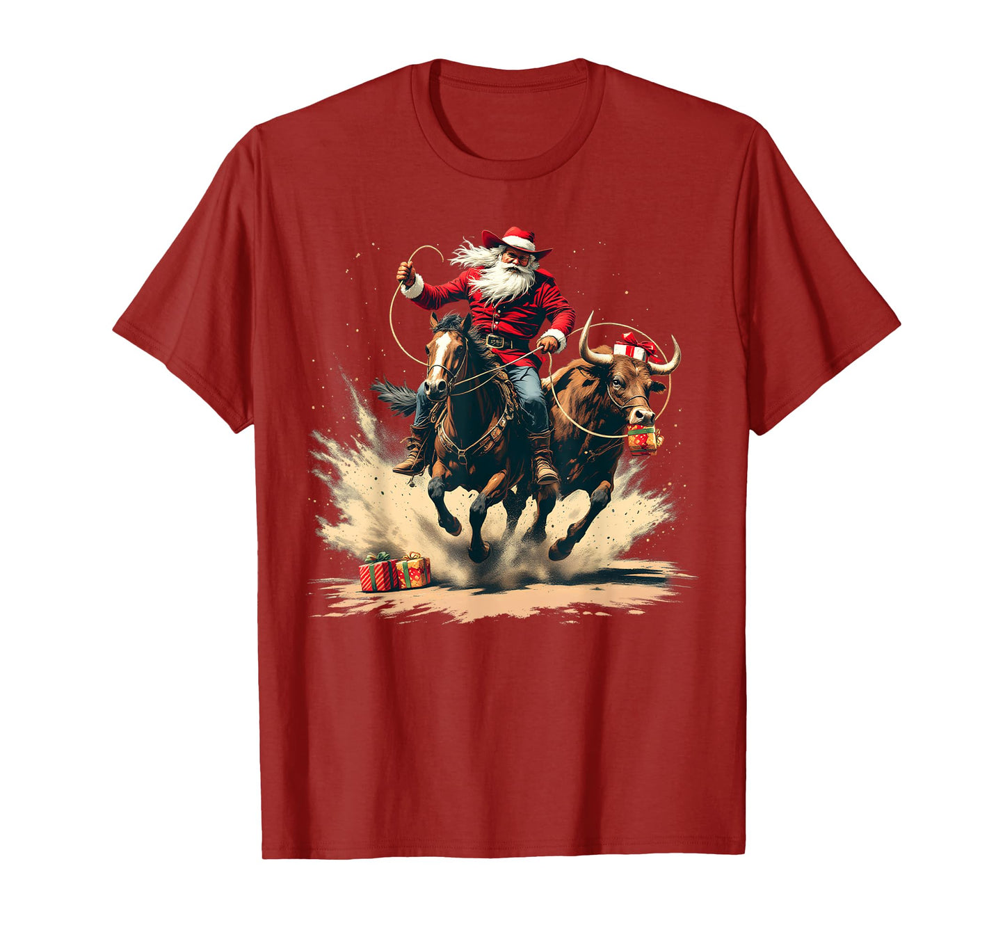 Santa Claus Cowboy Vintage Christmas Horse Cow Men Boy T-Shirt