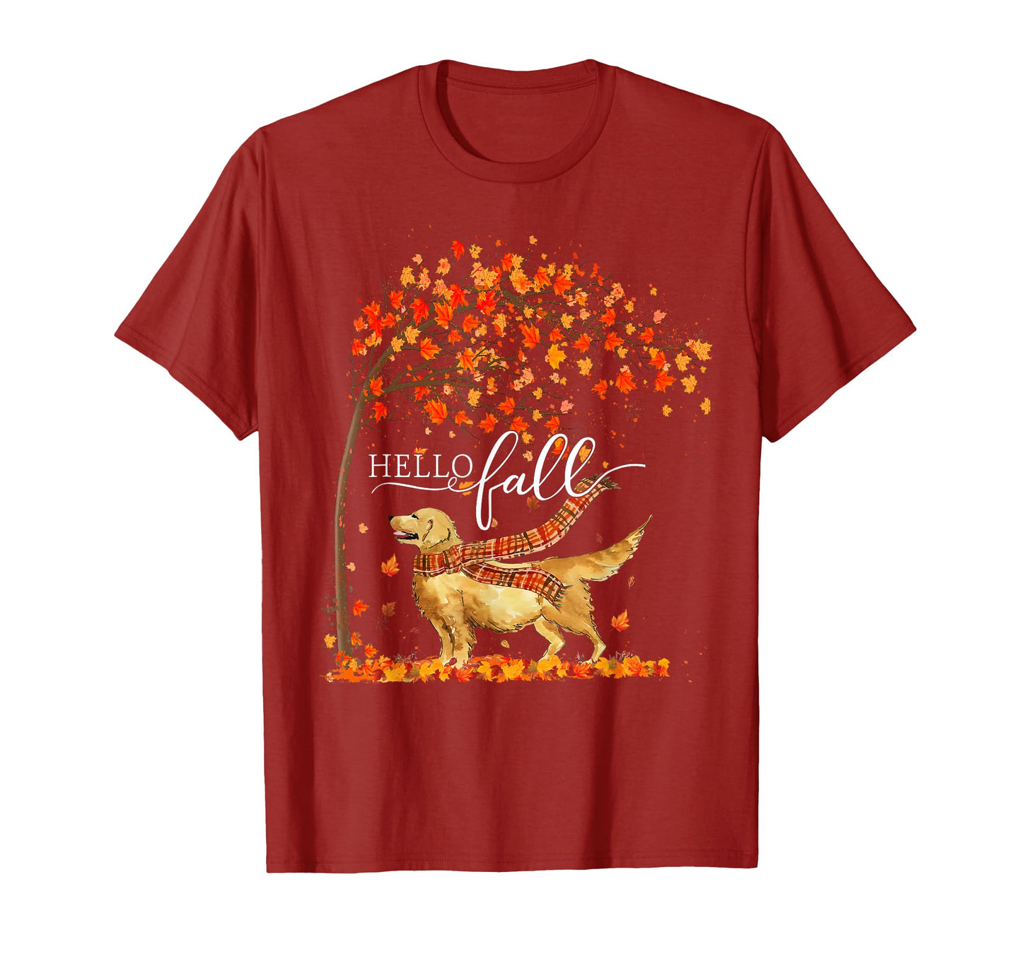 Hello Fall Tree Thanksgiving Dog Lover Golden Retriever T-Shirt for Men Women