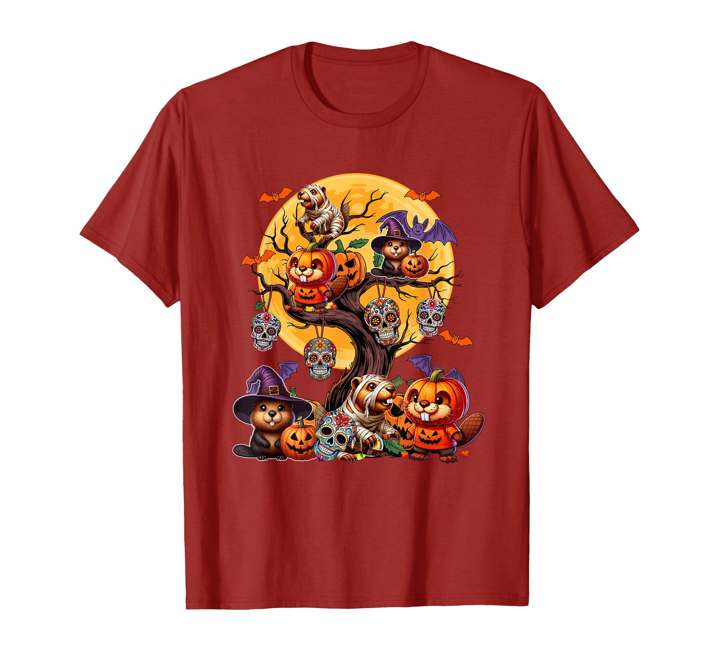 Group Beavers As Witch Mummy Halloween Pumpkins On Tree T-Shirt