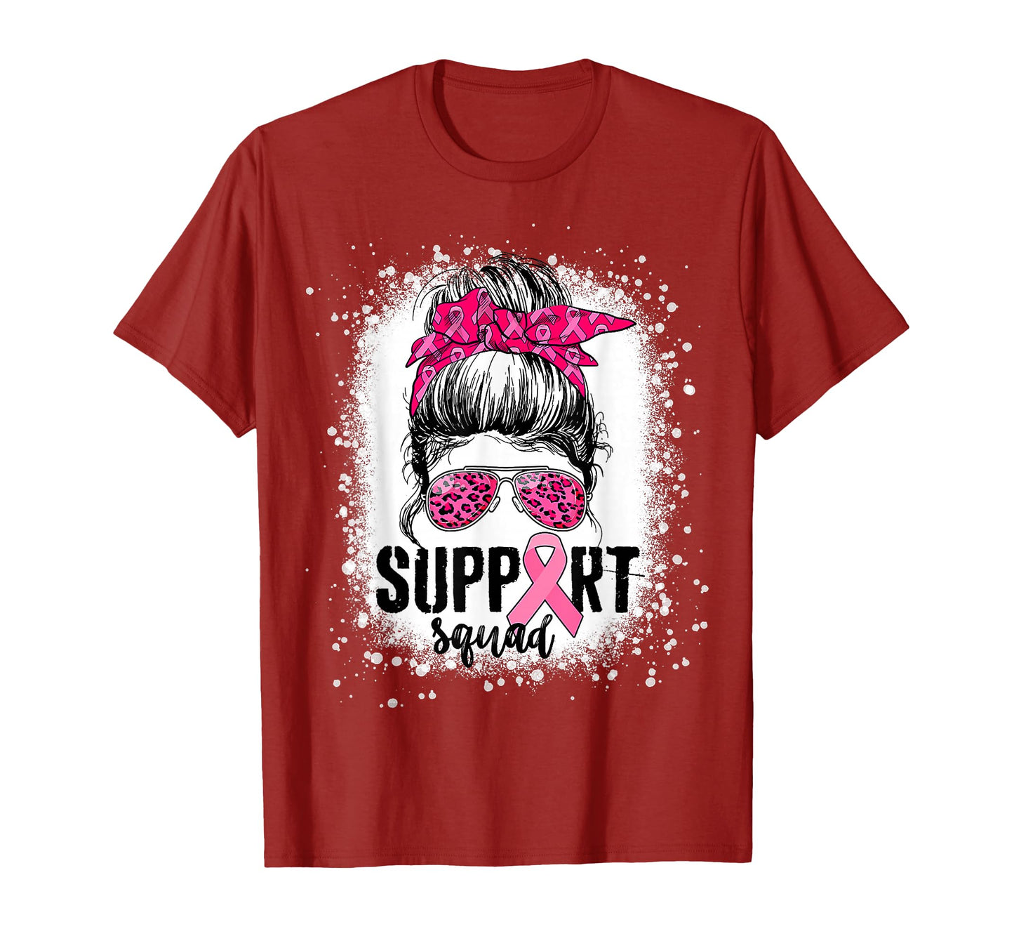Support Squad Messy Bun Pink Warrior Breast Cancer Awareness T-Shirt