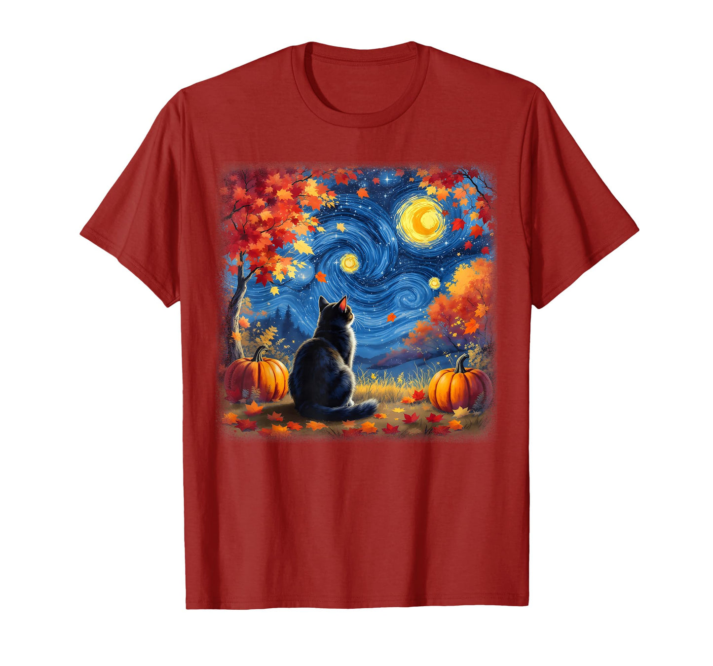 Cat Starry Night Cats Lover Thanksgiving Fall Autumn T-Shirt