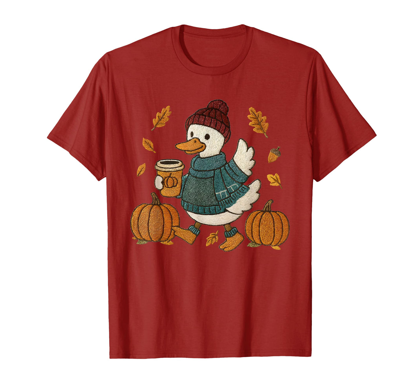 Cute Fall Duck Pumpkin Spice Latte Autumn Coffee Graphic T-Shirt