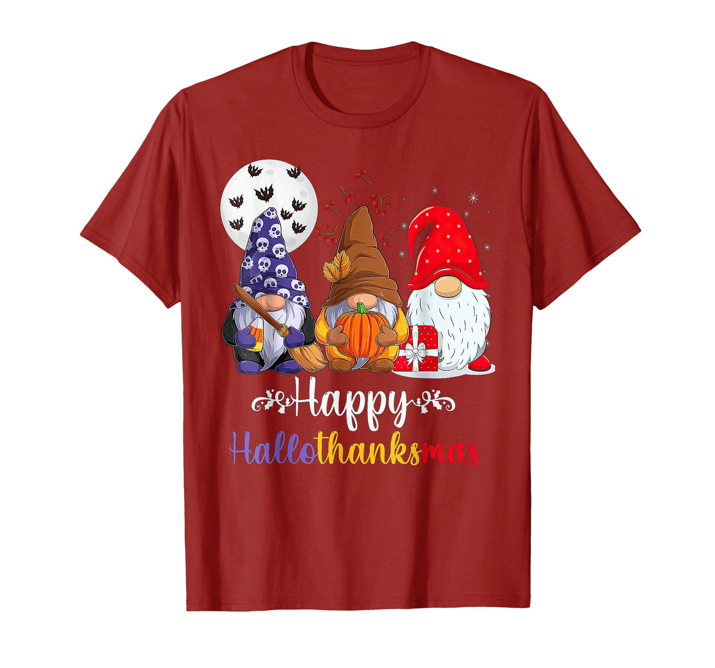 Halloween Thanksgiving Christmas Happy HalloThanksMas Gnomes T-Shirt