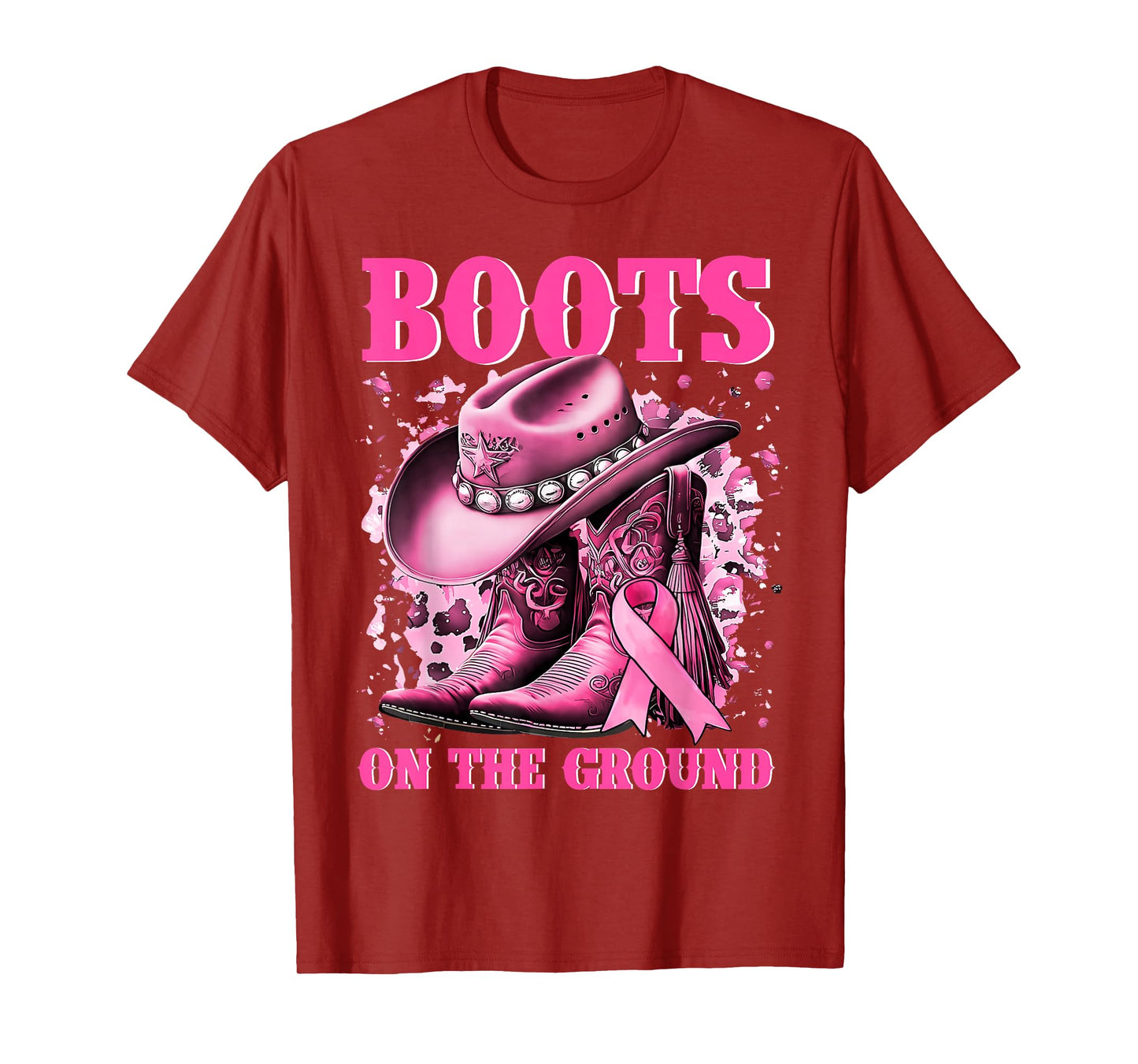 Boots On The Ground Cowgirl Western Breast Cancer Awareness T-Shirt