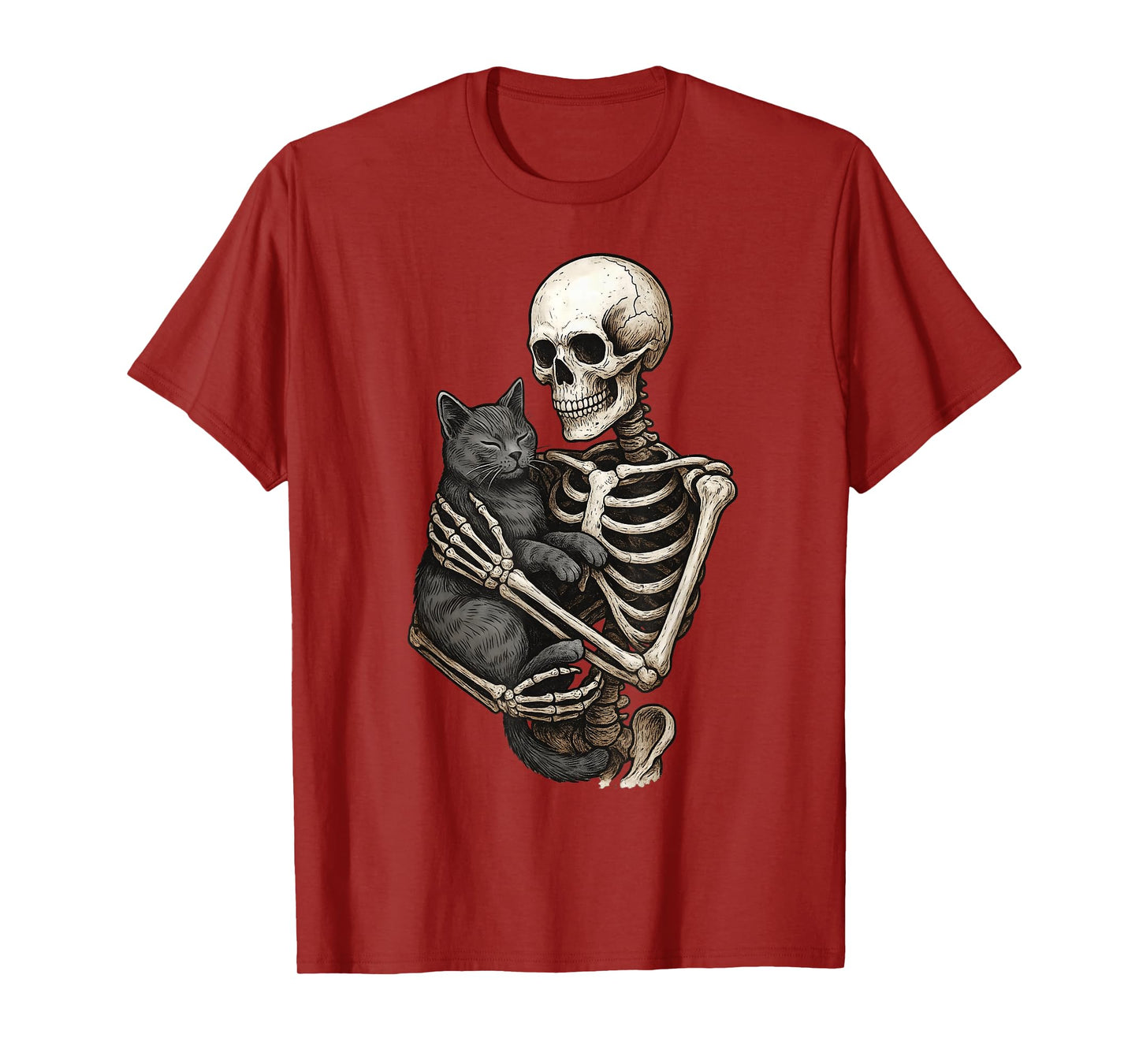 Skeleton Hugging Cat Halloween Cats Lover Cat Mom Cat Dad T-Shirt