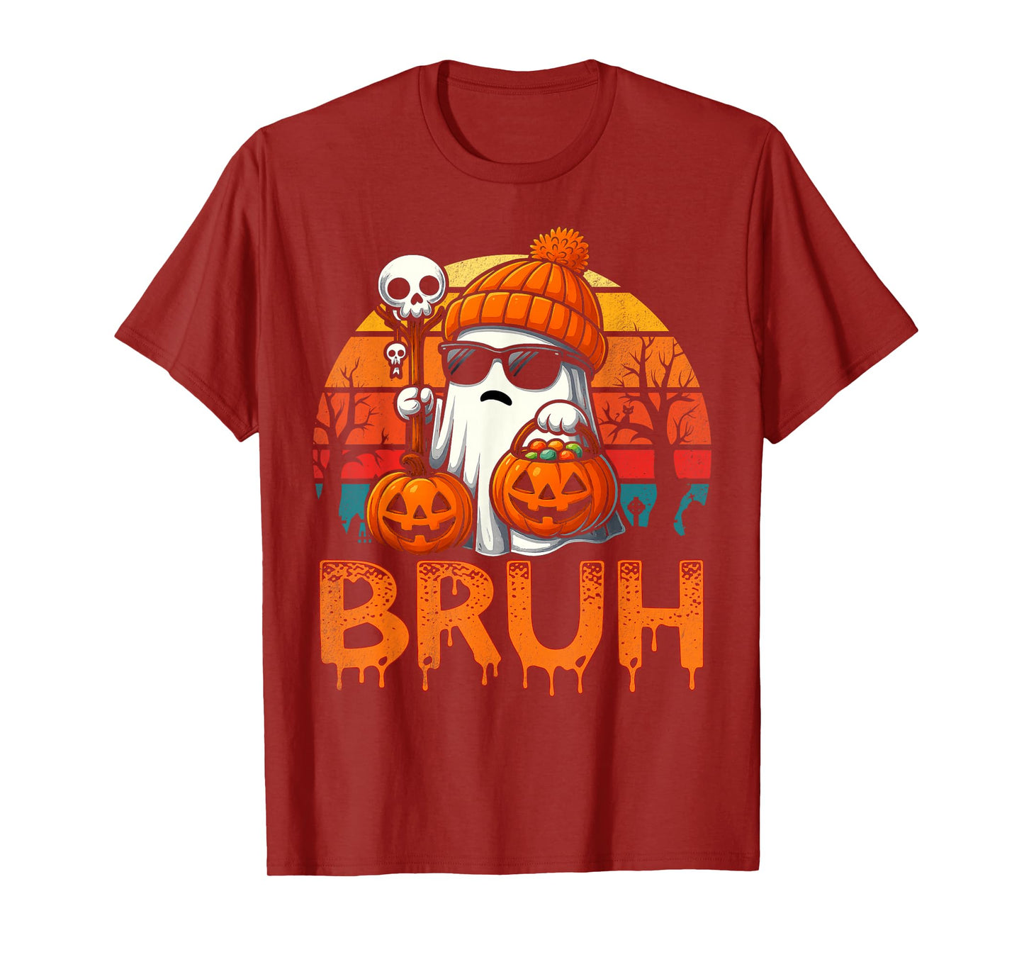 Bruh Ghost Halloween Cute Ghost Trick Or Treat Candy Kids T-Shirt