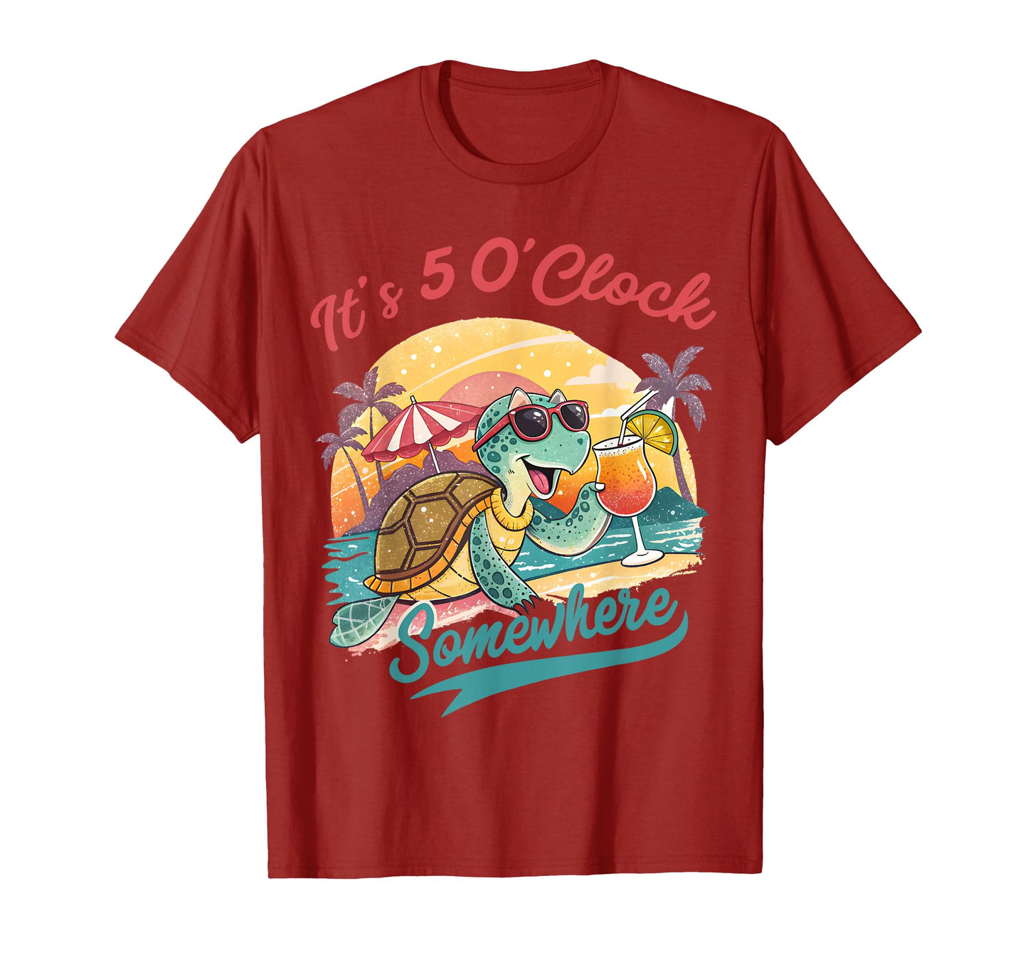 It’s 5 O’clock Somewhere Retro Turtle Drinking Summer Beach T-Shirt